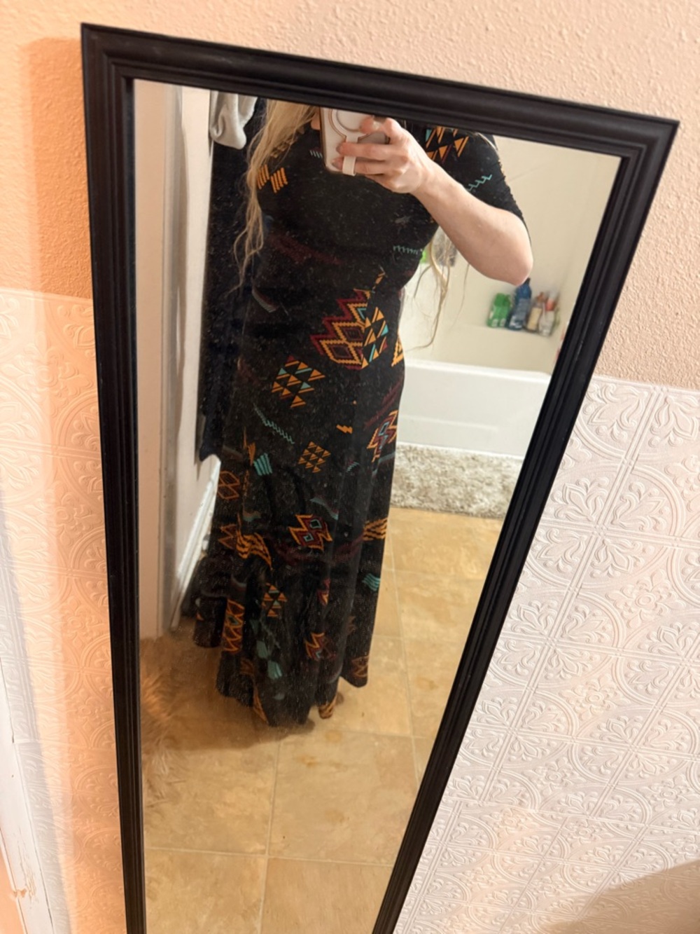 LuLaRoe XS Black Aztec Print Maxi Dress - Picture 2 of 7